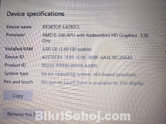 Hp 2000 AMD Processor 4 GB 128 GB